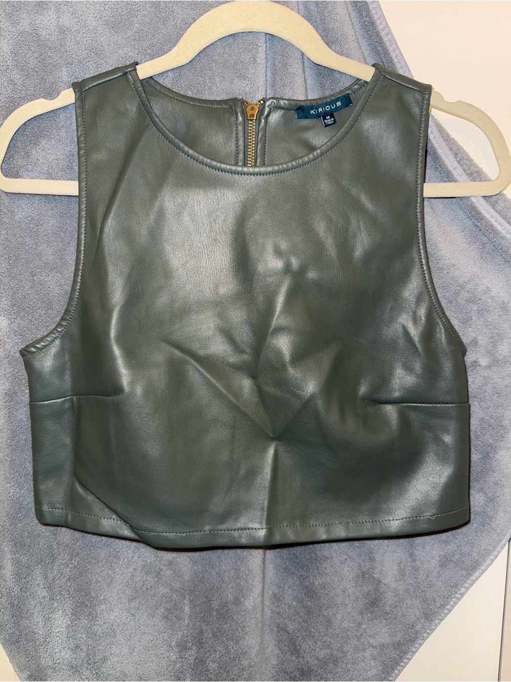 KIRIOUS Olive Faux Leather Cropped Tank